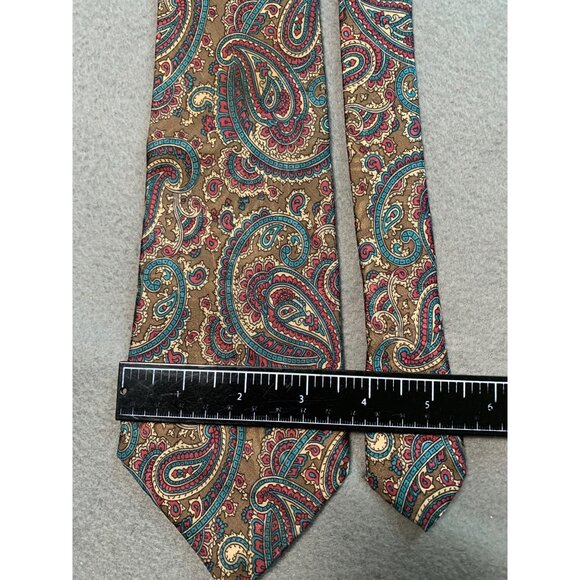 Van Heusen Mens Paisley Tie Brown Teal Red Necktie - Picture 4 of 5